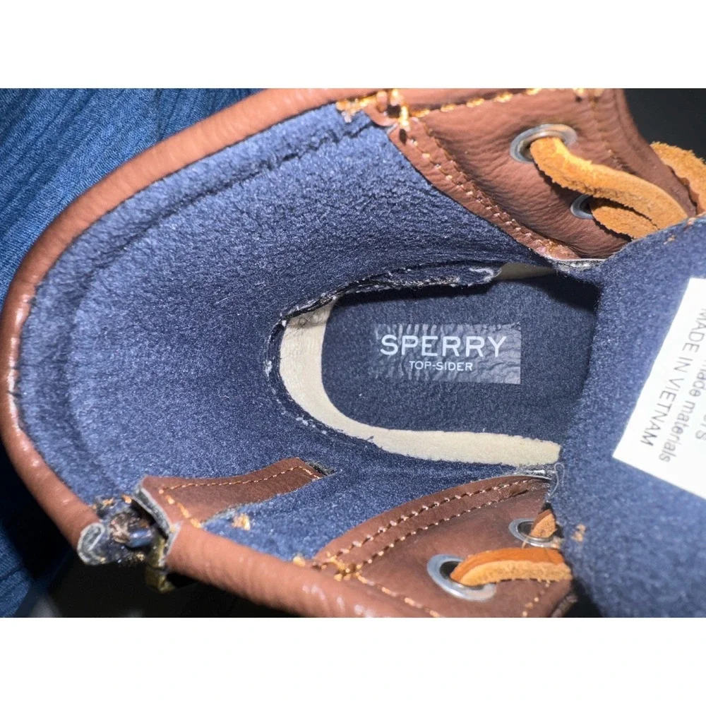 Sperry Kids Saltwater Duck Boots Navy Brown Blue CG55203A Size 11M